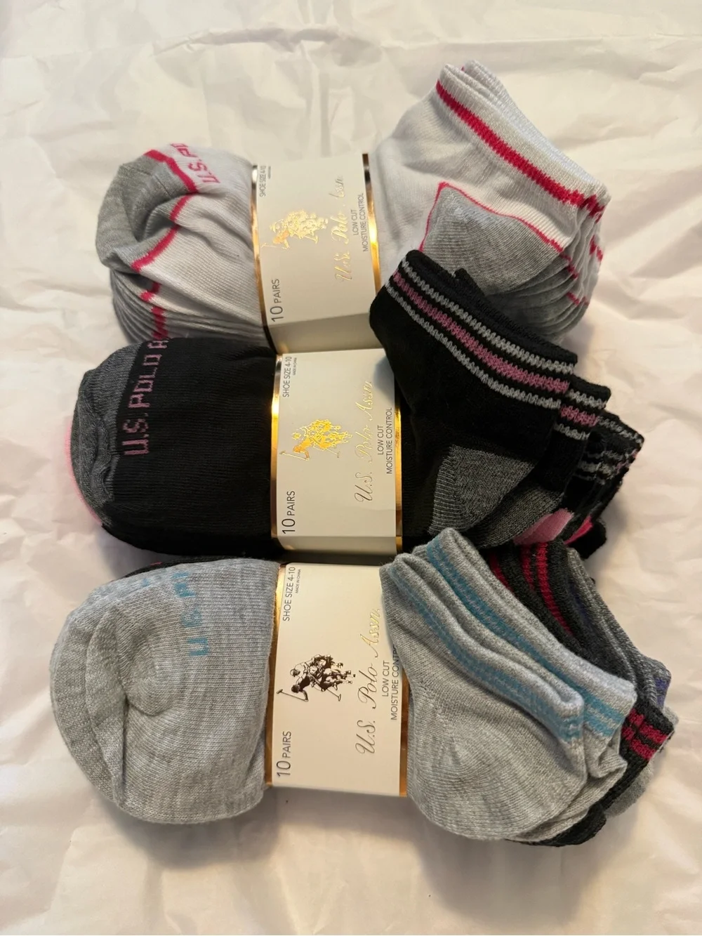 U.S. Polo Assn. Women’s Low-Cut Sock Pack - Gray, Black, White, Pink Accents